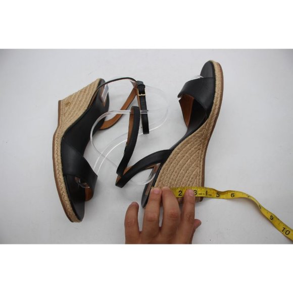 Tory Burch Black Marion Leather Espadrille Trim Quilted Wedge Sandals 9.5 M - Picture 4 of 12